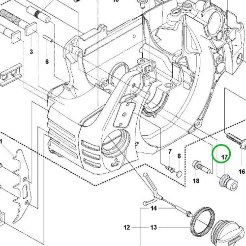 Husqvarna gumielem oldaltámasz 435, 445, 550 XP, 572 XP láncfűrészhez robbantott ábra