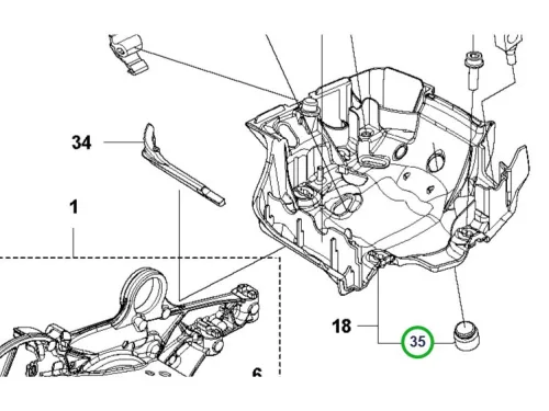 Husqvarna forgattyúház tartó 565, 572 XP, 572 XPG láncfűrészhez robbantott ábra