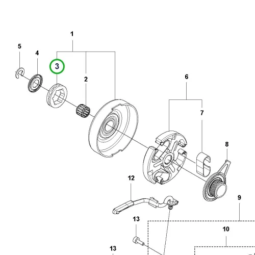 Husqvarna csillagkerék 0.404" 7 fogas 585, 592 XP láncfűrészhez robbantott ábra