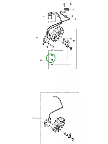 Husqvarna indító fül 254, 257, 262 XP, 268 láncfűrészhez robbantott ábra