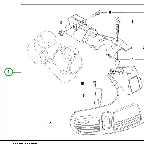 Husqvarna szórásvédő adapterrel 555FXT tisztítófűrészhez robbantott ábra