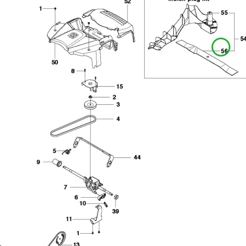 Husqvarna mulcsozó fűnyírókés 53 cm LC 353V, LC 353VE fűnyíróhoz robbantott ábra