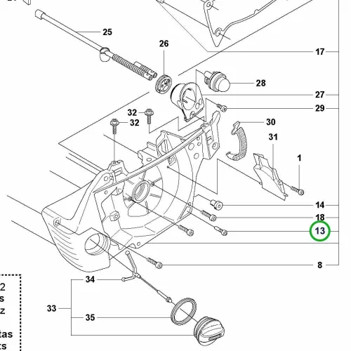 Husqvarna forgattyúház csavar 346 XP, 353 láncfűrészhez robbantott ábra