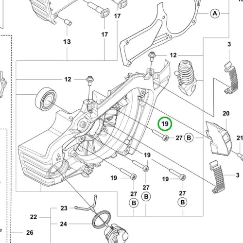 Husqvarna acél forgattyúház csavar 564 XP, 592 XP, 585 láncfűrészhez robbantott ábra