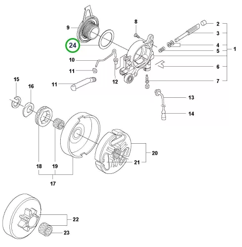 Husqvarna olajszivattyú alátét 365, 372 XP láncfűrészhez robbantott ábra