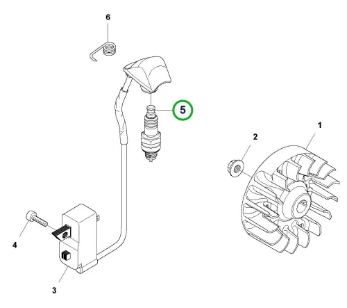 Husqvarna gyújtógyertya RCJ6Y M14x1,25 135R, 535RX, 535RXT fűkaszához robbantott ábra