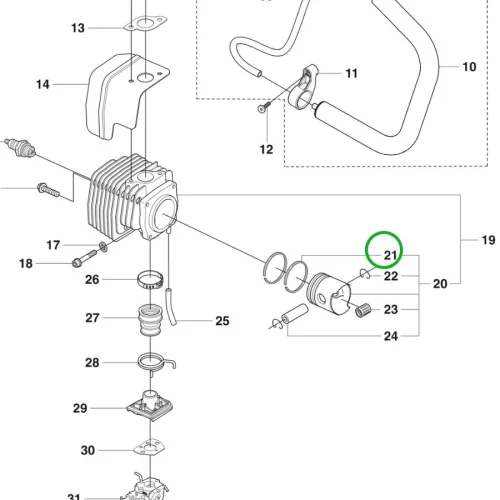 Husqvarna dugattyúgyűrű 1 db 246, 340, 345, 350 láncfűrészhez robbantott ábra