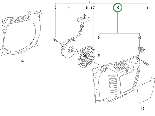 Husqvarna indítófedél 365, 372 XP láncfűrészhez robbantott ábra