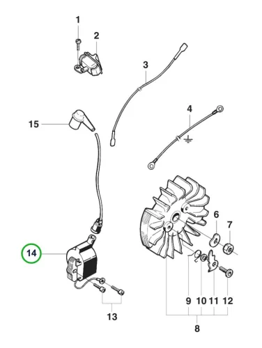 Husqvarna gyújtómodul 395 XP láncfűrészhez robbantott ábra