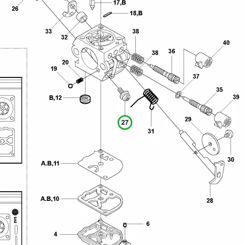 Husqvarna szivatótengely csavar 327Rx, 327RDx, 343R fűkaszához robbantott ábra