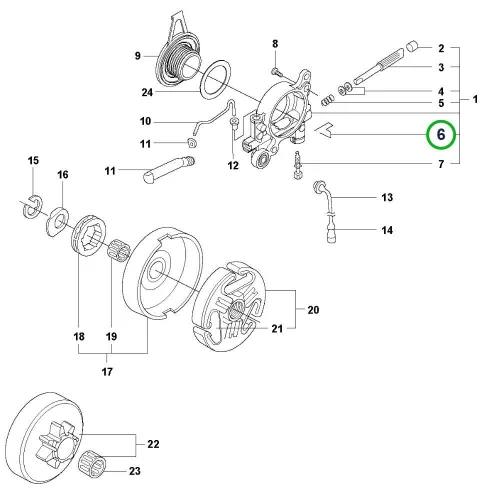 Husqvarna olajszivattyú rugó 365, 372 XP, 575 XP láncfűrészhez robbantott ábra