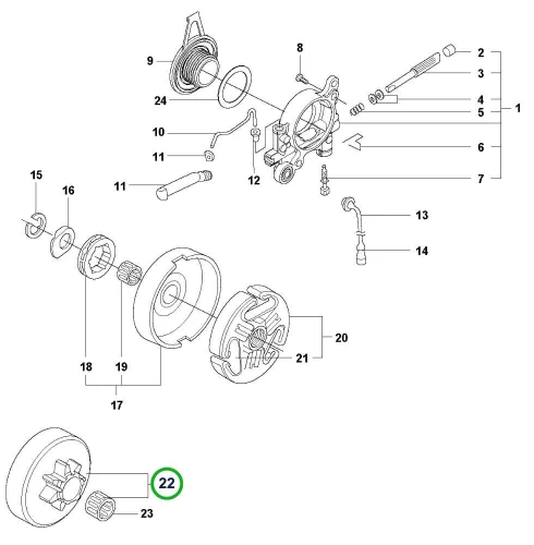 Husqvarna kuplungdob 3/8" 7 fogas 365, 575 XP, 576 XP láncfűrészhez robbantott ábra