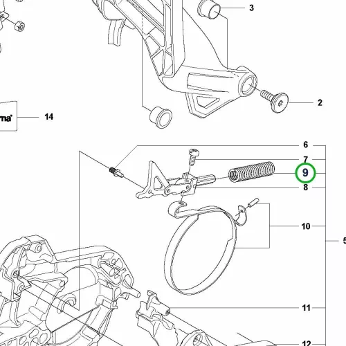 Husqvarna láncfék fékrugó 550 XP, 545, 555, 560 XP láncfűrészhez robbantott ábra