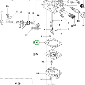 Husqvarna karburátor tömítés 33. pozíció 435 II, 440 II láncfűrészhez robbantott ábra