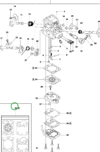 Husqvarna karburátor tömítéskészlet 135, 140, 435, 440 láncfűrészhez robbantott ábra