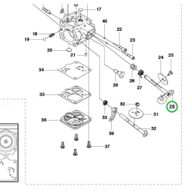 Husqvarna fojtószelep tengely komplett 390 XP, 395 XP láncfűrészhez robbantott ábra