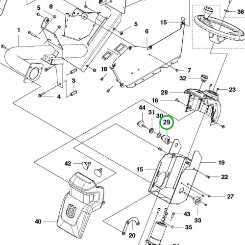 Husqvarna indítókulcs kapcsoló P 520D, P 525D, R 422Ts riderhez robbantott ábra