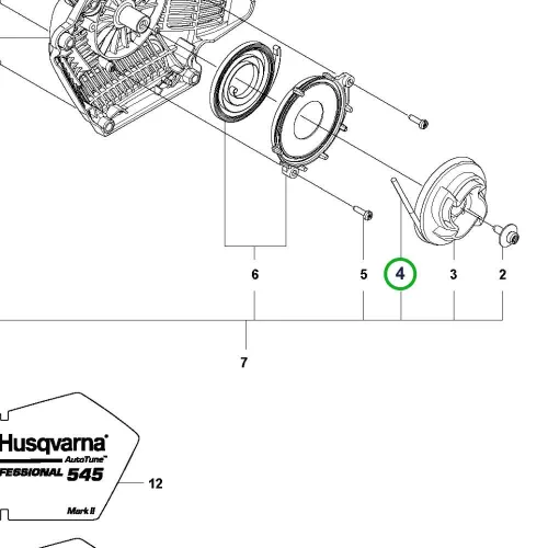 Husqvarna indítókötél 545 Mark II, 565, 572 XP láncfűrészhez robbantott ábra