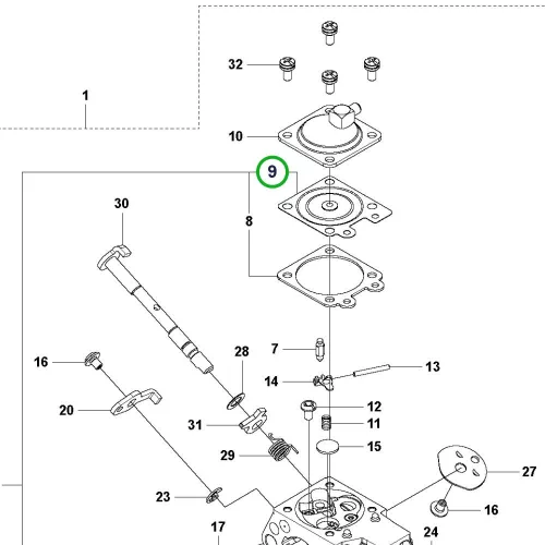Husqvarna karburátor membrán T525, T435 láncfűrészhez robbantott ábra