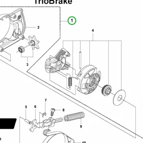Husqvarna kuplungfedél komplett narancs 445 láncfűrészhez robbantott ábra