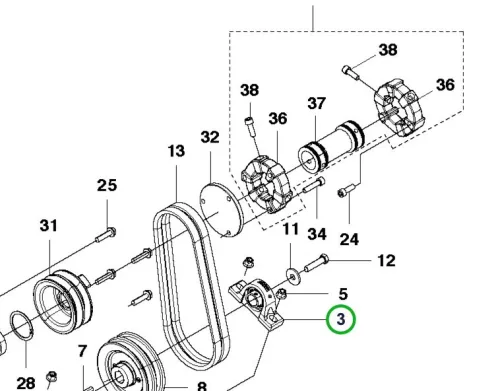 Husqvarna házas csapágy SY 1 col PTO tengely P 520D, P 525D riderhez robbantott ábra