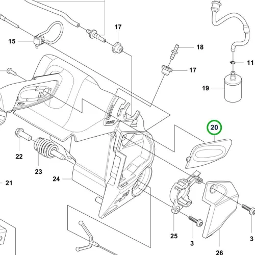 Husqvarna üzemanyagtartály rögzítő fogó T540 XP Mark III láncfűrészhez robbantott ábra