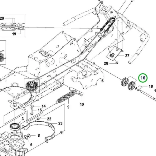 Husqvarna kötélorsó kormányzáshoz R 214TC, R 216T AWD, R 318X riderhez robbantott ábra