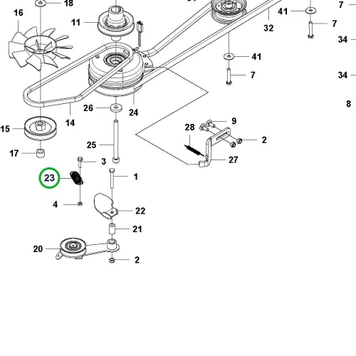 Husqvarna ékszíj rugó 20x2 mm 62 mm R 422Ts AWD, R 418Ts AWD riderhez robbantott ábra