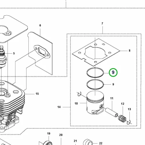 Husqvarna rögzítőgyűrű 9. pozíció 525LK, 525RX fűkaszához robbantott ábra