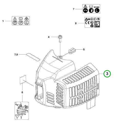 Husqvarna hengerburkolat 226HD75S, 226HS99S sövényvágóhoz robbantott ábra