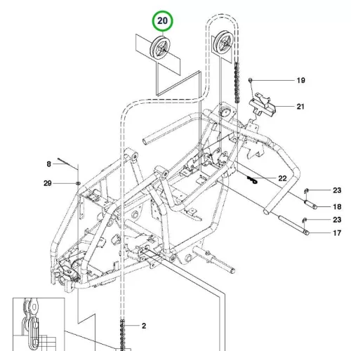 Husqvarna vágóasztal emelő csiga R 112C, R 214TC riderhez robbantott ábra