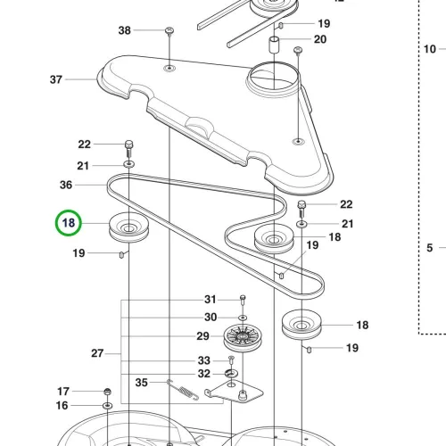 Husqvarna vágóasztal szíjtárcsa SPA DP90 R 214TC, R 214C riderhez robbantott ábra