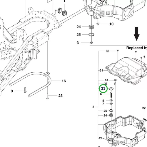 Husqvarna porvédő kupak horganyzott P 520D, P 525D, P 525DX riderhez robbantott ábra