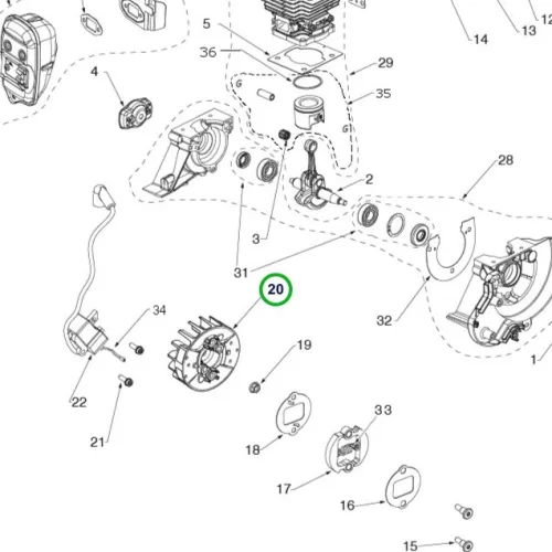 Husqvarna lendkerék 129C, 129LK szegélyvágóhoz robbantott ábra