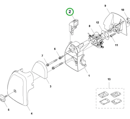 Husqvarna szivatógomb 122C, 122R, 129R szegélyvágóhoz robbantott ábra
