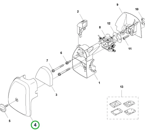 Husqvarna légszűrő fedél 122C, 122R, 129R szegélyvágóhoz robbantott ábra