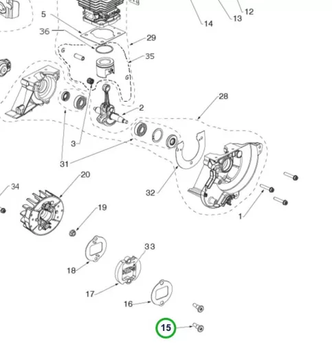 Husqvarna motorcsavar 15. pozíció 129C, 129LK szegélyvágóhoz robbantott ábra