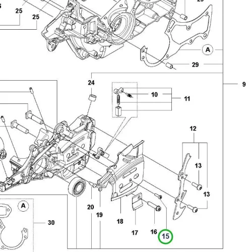 Husqvarna forgattyúház és indítóház csavar 545 Mark II láncfűrészhez robbantott ábra