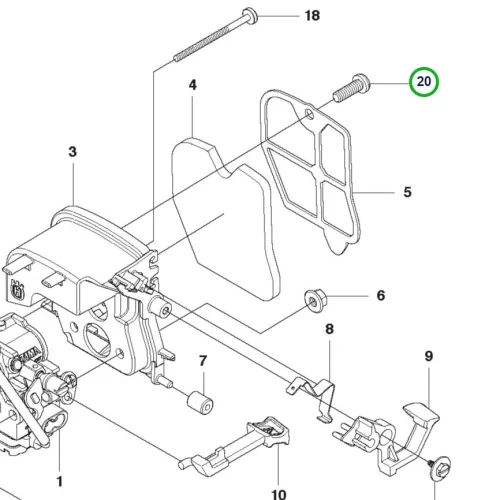 Husqvarna légszűrő és fogantyú csavar 120 Mark II láncfűrészhez robbantott ábra