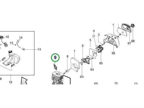 Husqvarna gyújtógyertya RCJ 8Y 128R, 128L, 128LDX, 128C szegélyvágóhoz robbantott ábra