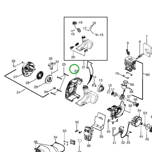 Husqvarna hátsó burkolat 125RJ, 128R, 128C, 128LDX fűkaszához robbantott ábra