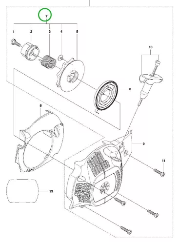 Husqvarna kötéltárcsa készlet EPS 137, 142, 235e, 240e láncfűrészhez robbantott ábra