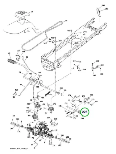 Husqvarna K46 hajtómű szíjtartó TS 346, TS 342 fűnyírótraktorhoz robbantott ábra
