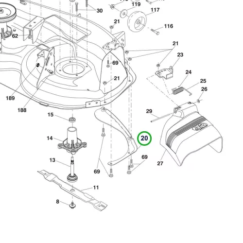 Husqvarna terelőlemez sín vágóasztal TS 342, TS 242 fűnyírótraktorhoz robbantott ábra