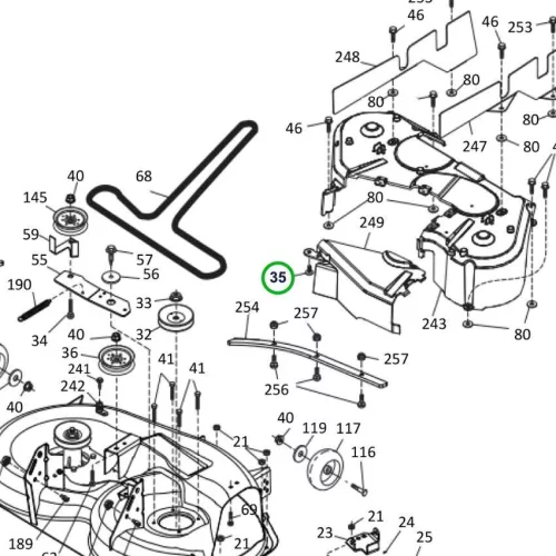 Husqvarna fenyőfa patent vágóasztal TS 142T, TS 142L fűnyírótraktorhoz robbantott ábra