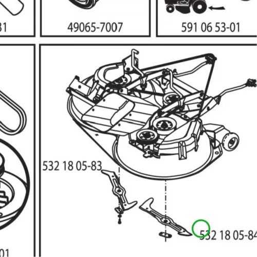 Husqvarna 3 in 1 fűnyírókés jobb 107 cm TC 342 fűnyírótraktorhoz robbantott ábra