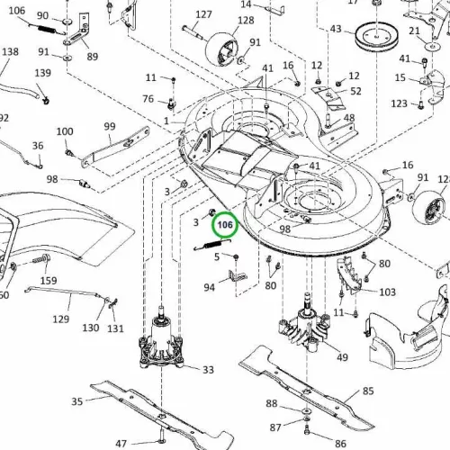 Husqvarna fék visszahúzó rugó 38 col TC 138, TC 142T fűnyírótraktorhoz robbantott ábra