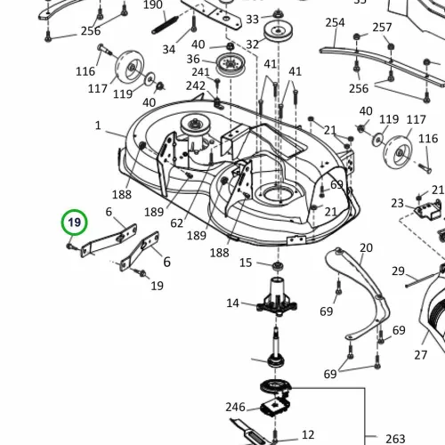 Husqvarna vállas csavar vágóasztal TC 342, TS 342 fűnyírótraktorhoz robbantott ábra