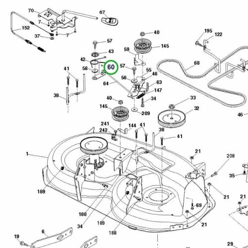 Husqvarna késfék kar jobb 38 col TS 38, TS 138M fűnyírótraktorhoz robbantott ábra