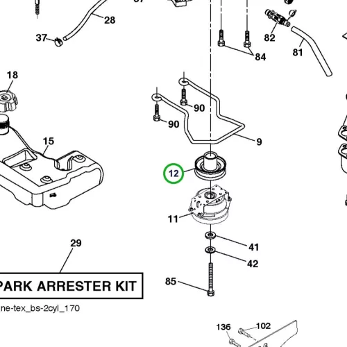 Husqvarna motor szíjtárcsa TS 346, TC 342, TC 338 fűnyírótraktorhoz robbantott ábra